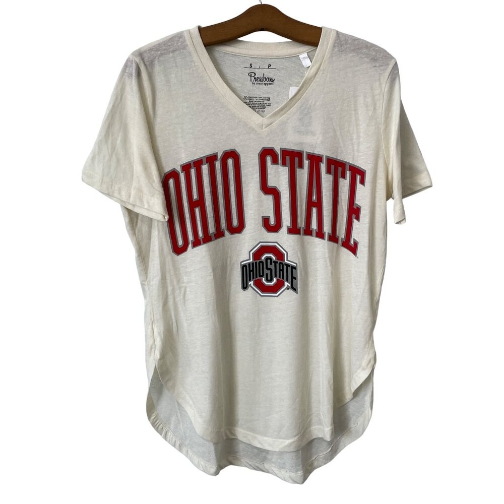 Royce Apparel Pressbox Ohio State V Neck T Shirt Women Small Polyester Blend NEW